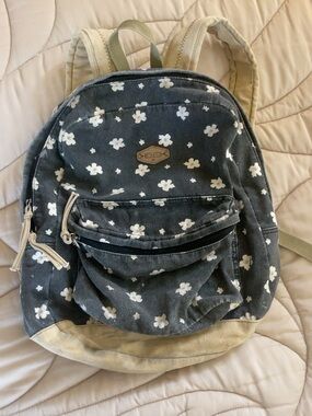 O'Neill Charcoal Floral Canvas Backpack with Cream Trim